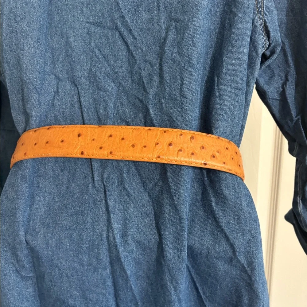Roper Tan Ostrich-Texture Belt with Silver Western Buckle